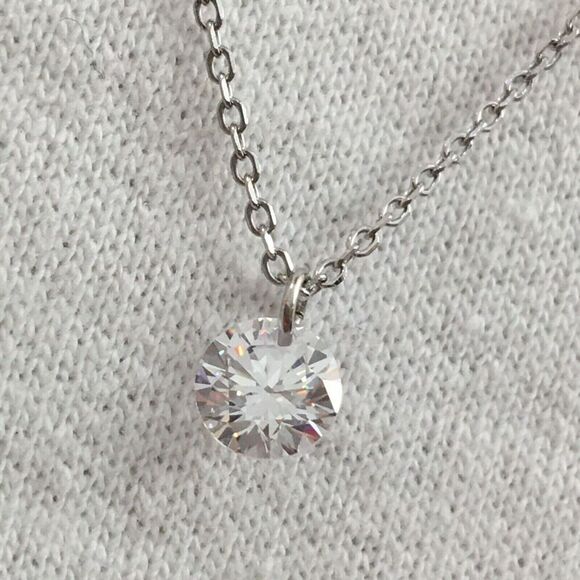 Sterling Silver Necklace Cubic Zirconia CZ 6mm Charm 17.5in Chain - Picture 13 of 16